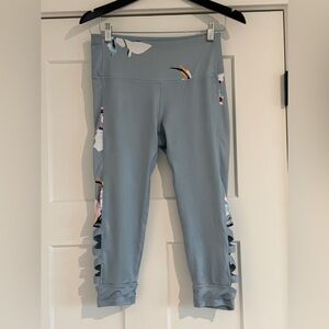 Avia Blue Floral Strappy Cutout Capri Leggings Size M
